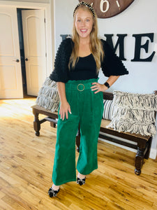 Green corduroy wide leg pants ￼