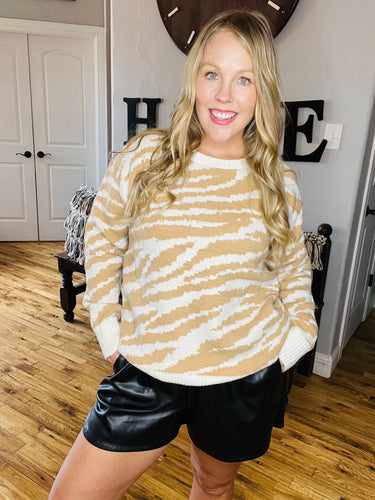 Zebra Pullover Knit Sweater