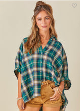 Button Down Oversized Plaid Flannel, Green