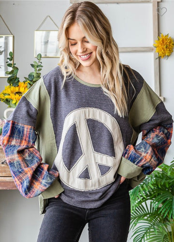 Peace Plaid Pullover