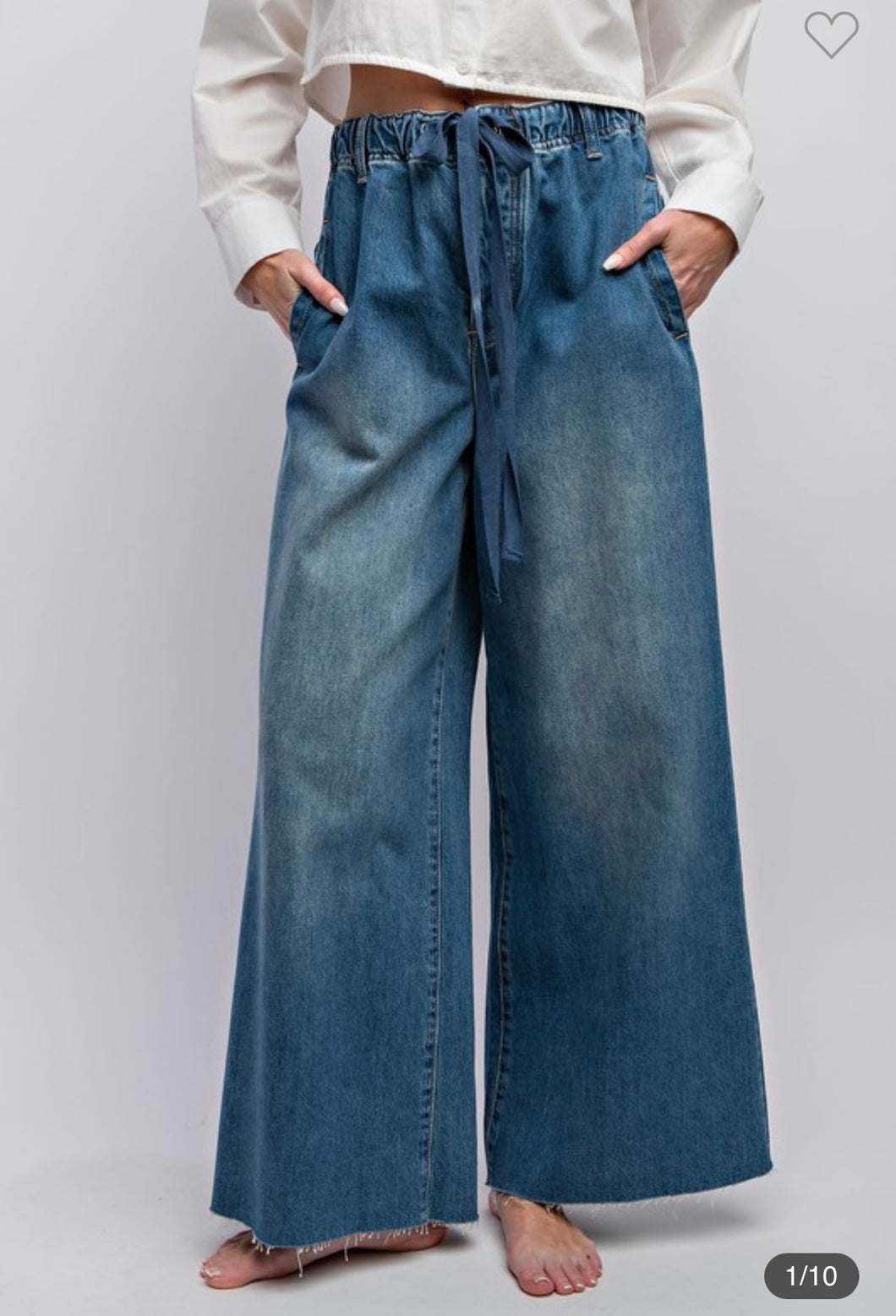 Washed Denim Wide Pants