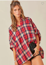 Button Down Oversized Plaid Flannel, Red